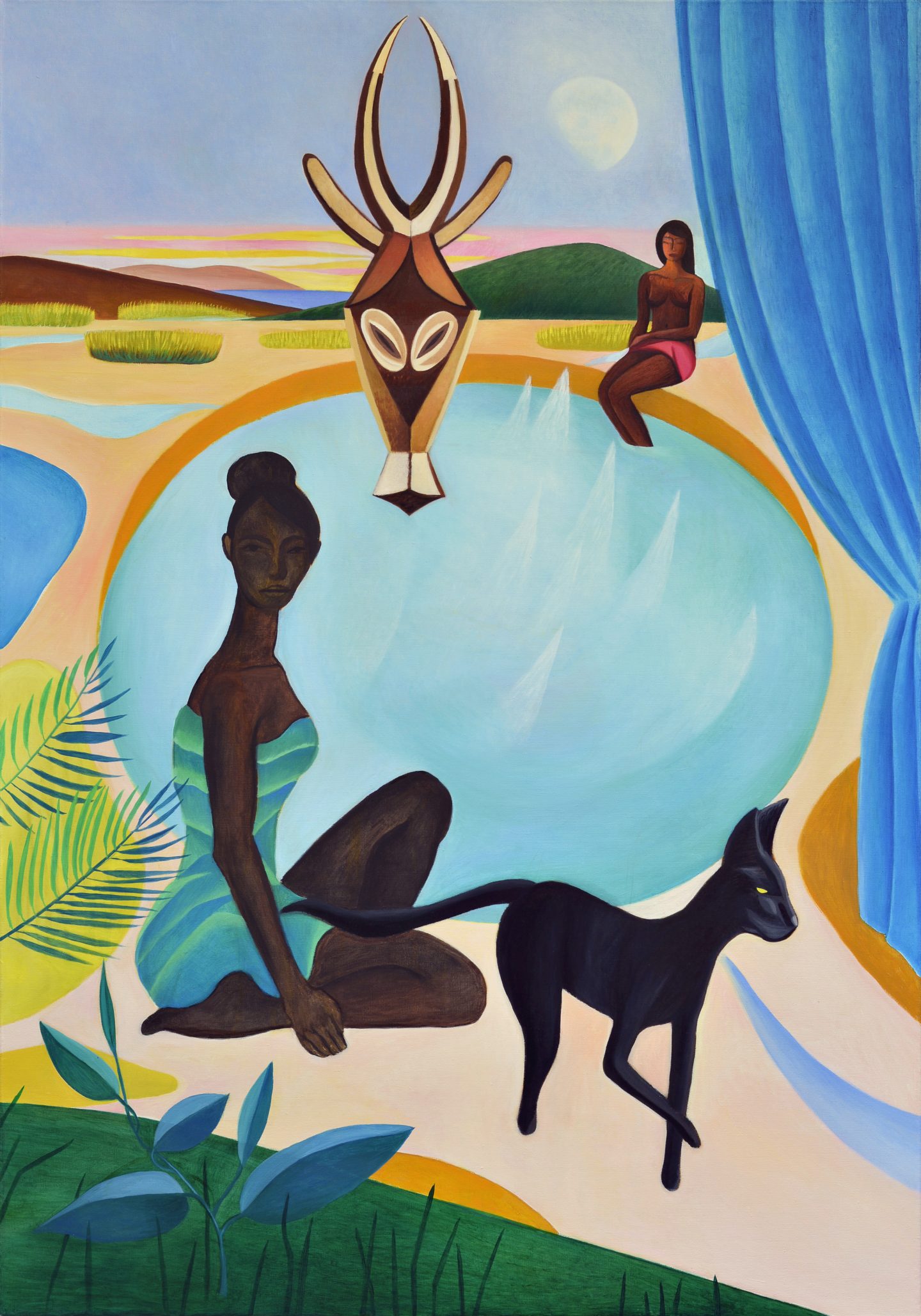 Serval and a Girl, oil on canvas, 150x105 cm